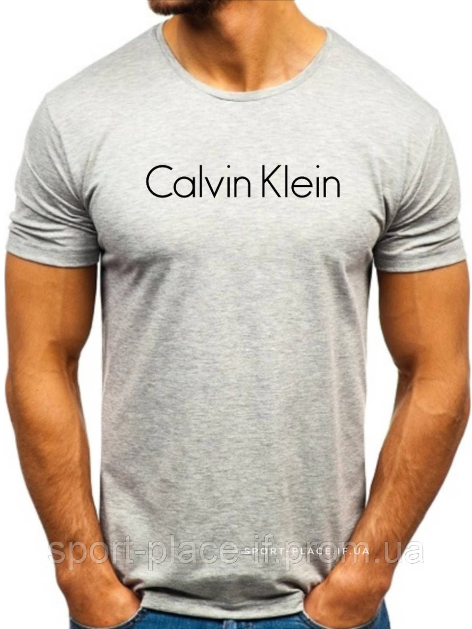 Чоловіча футболка Calvin Klein (Кельвін Кляйн), сіра (велика емблема) бавовна