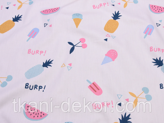 Сатин (хлопкова тканина) солодощі,фрукти яскраві кольорові ( 0,55*1.60), фото 1
