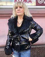 Женская куртка кожаная лаковая натуральная на подстежке с мехами