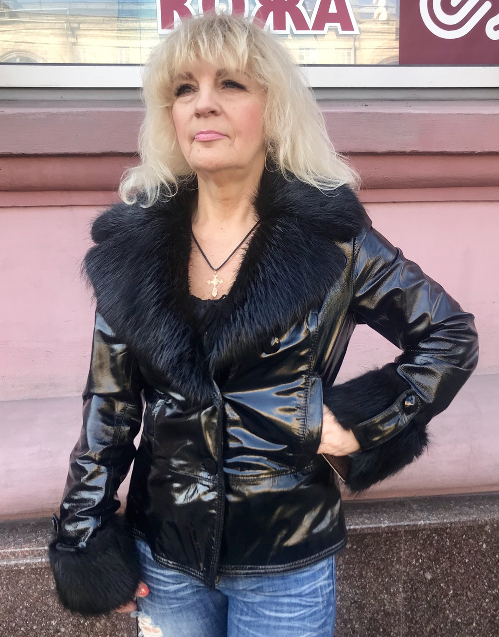Женская куртка кожаная лаковая натуральная на подстежке с мехами - фото 1 - id-p1052870678