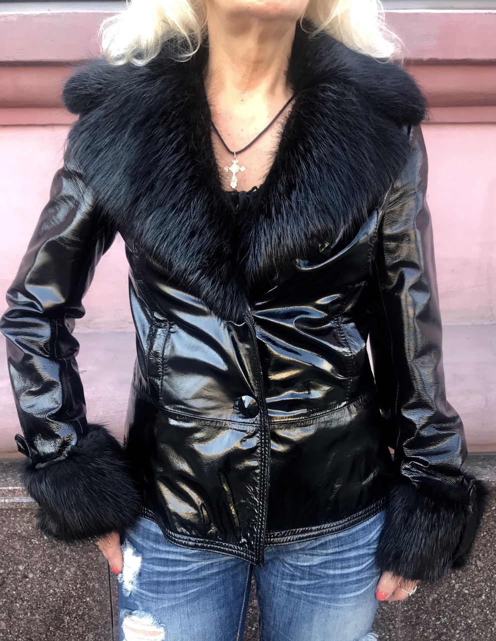 Женская куртка кожаная лаковая натуральная на подстежке с мехами - фото 5 - id-p1052870678