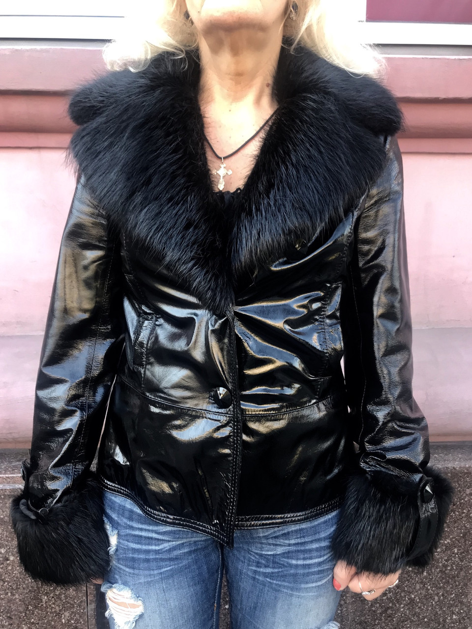 Женская куртка кожаная лаковая натуральная на подстежке с мехами - фото 6 - id-p1052870678