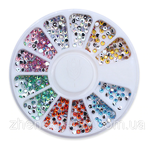 Стрази в карусельці різнобарвні голографічні, фото 1