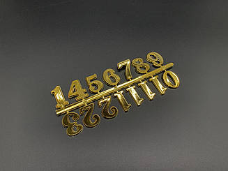 Цифри класичні для самостійного виготовлення настінного годинника в золотому кольорі заввишки 2 см глянцеві