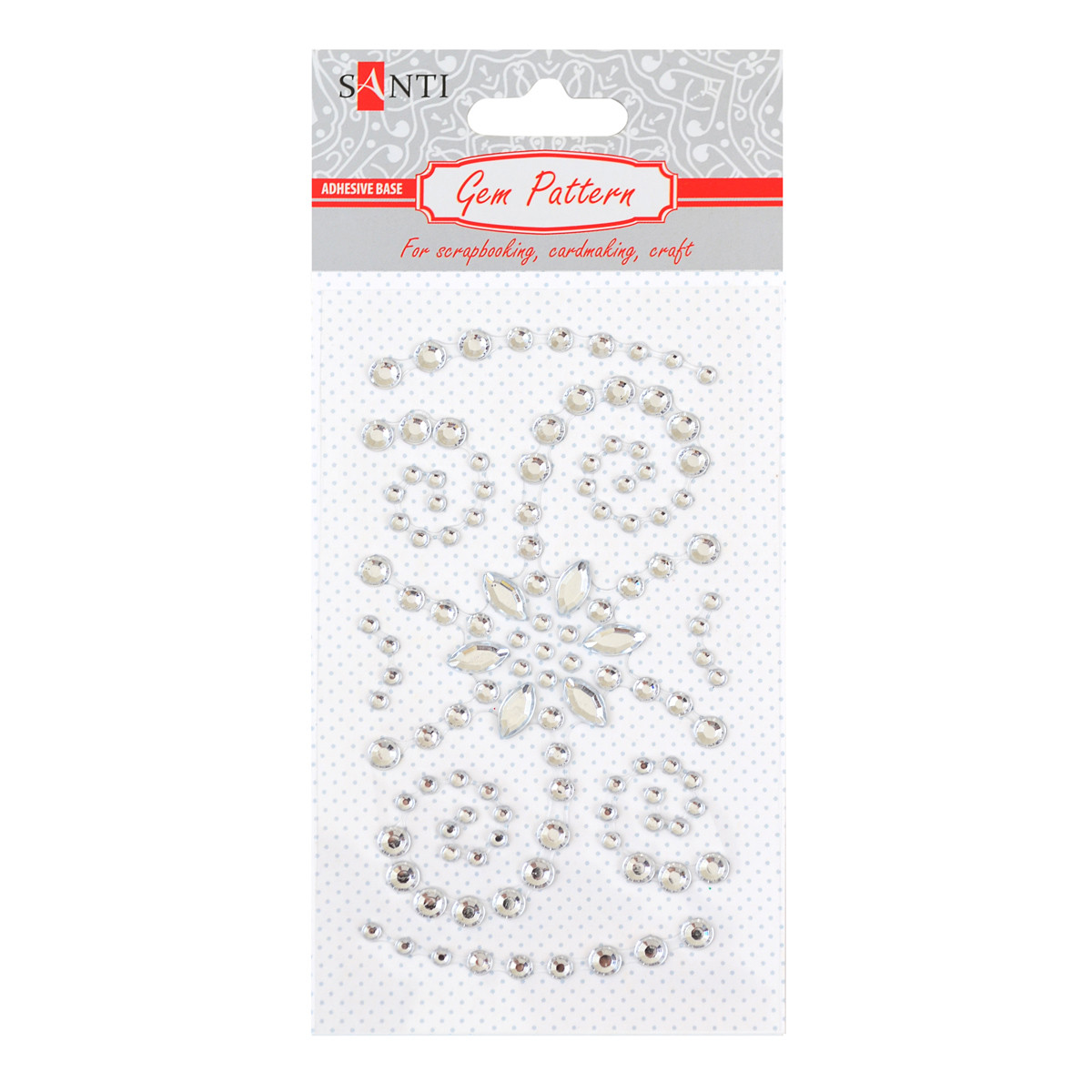 Візерунок-аплікація зі страз Santi із клейким шаром"Beautiful flower", колір білий, 9х6см.