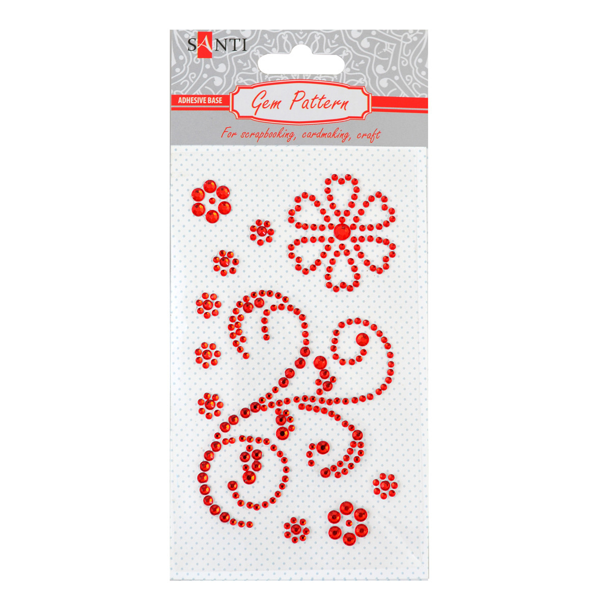 Візерунок-аплікація зі страз Santi із клейким шаром"Spring melody", колір червоний,10х6см.