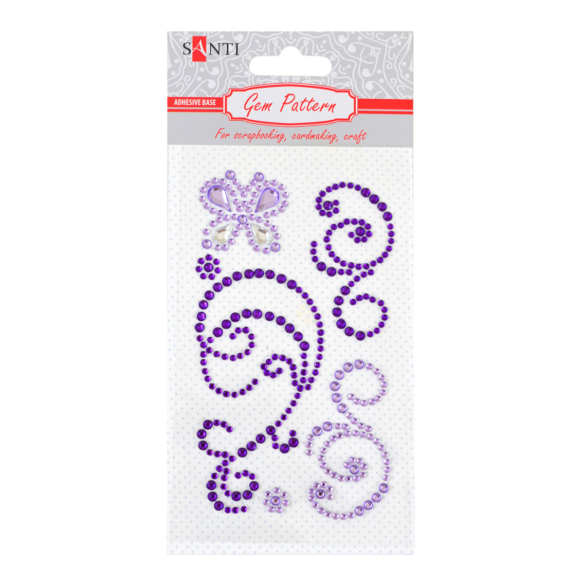 Візерунок-аплікація зі страз Santi із клейким шаром "Butterfly", колір бузковий, 10х6см.