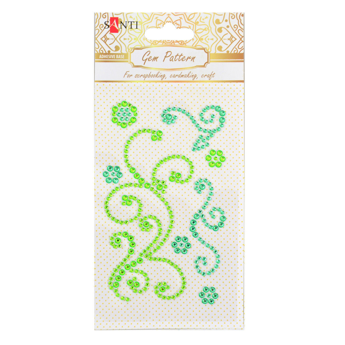 Візерунок-аплікація зі страз Santi із клейким шаром "Fine swirls", колір зелений, 10х6см.
