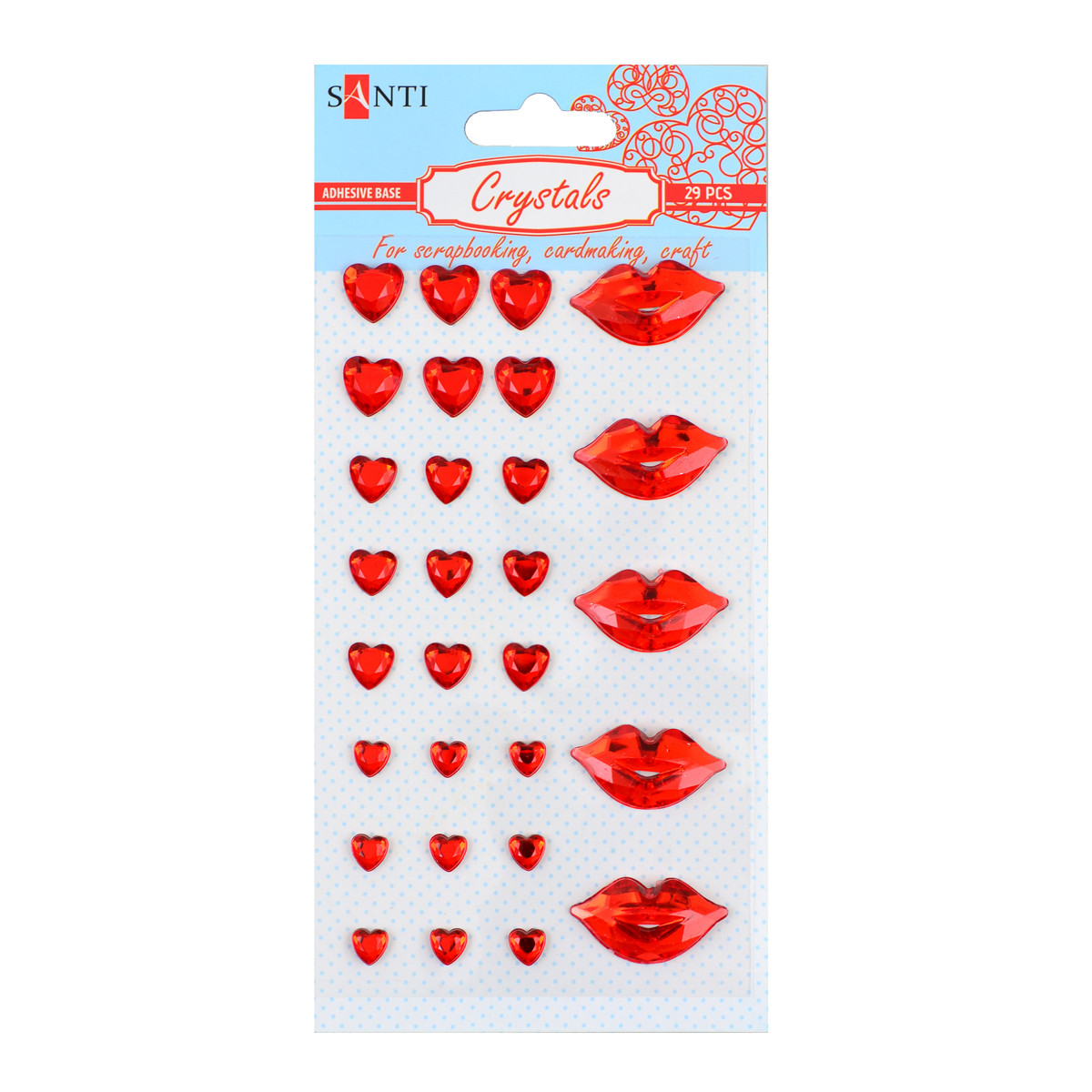 Набір кристалів Santi із клейким шаром "Kiss", колір червоний, 15 х 9 див., 29 шт.