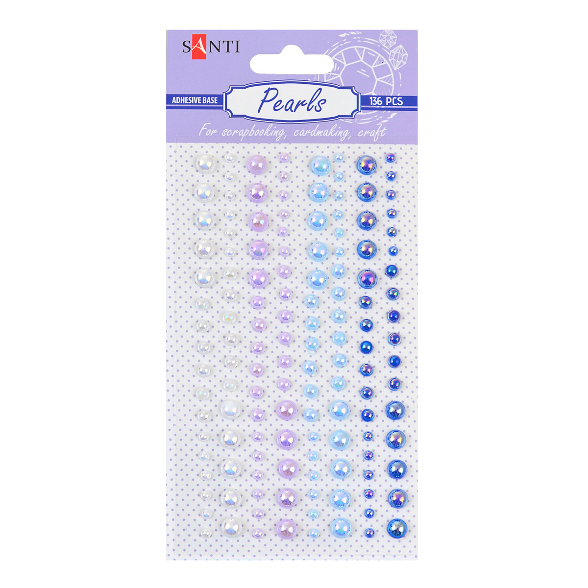 Набір перлин райдужних Santi із клейким шаром «Shades of blue», 136 шт.