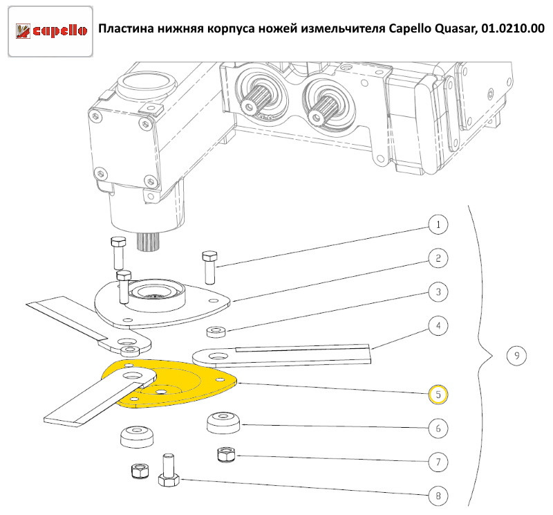 Пластина нижня корпусу ножів подрібнювача Capello Quasar, 01.0210.00