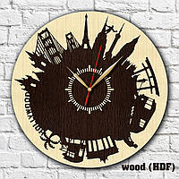 Деревянные часы Большые города на часах Часы с городами Путешествие по миру Экологические часы 300 мм