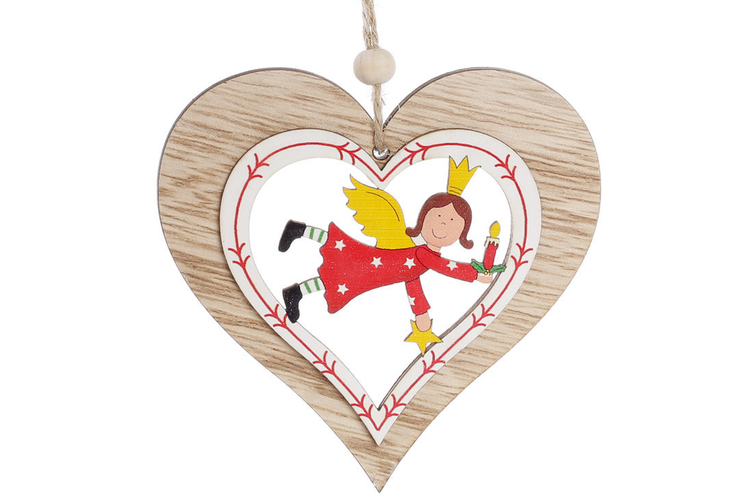 🔥 Розпродаж! Новорічна прикраса-підвіска 10см Серце з ангелом