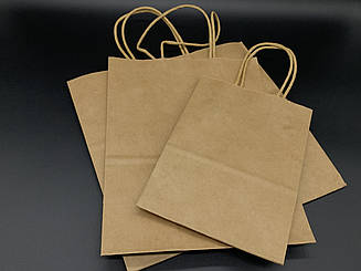 Паперові крафт пакети з крученими ручками без логотипу 26х15х26см