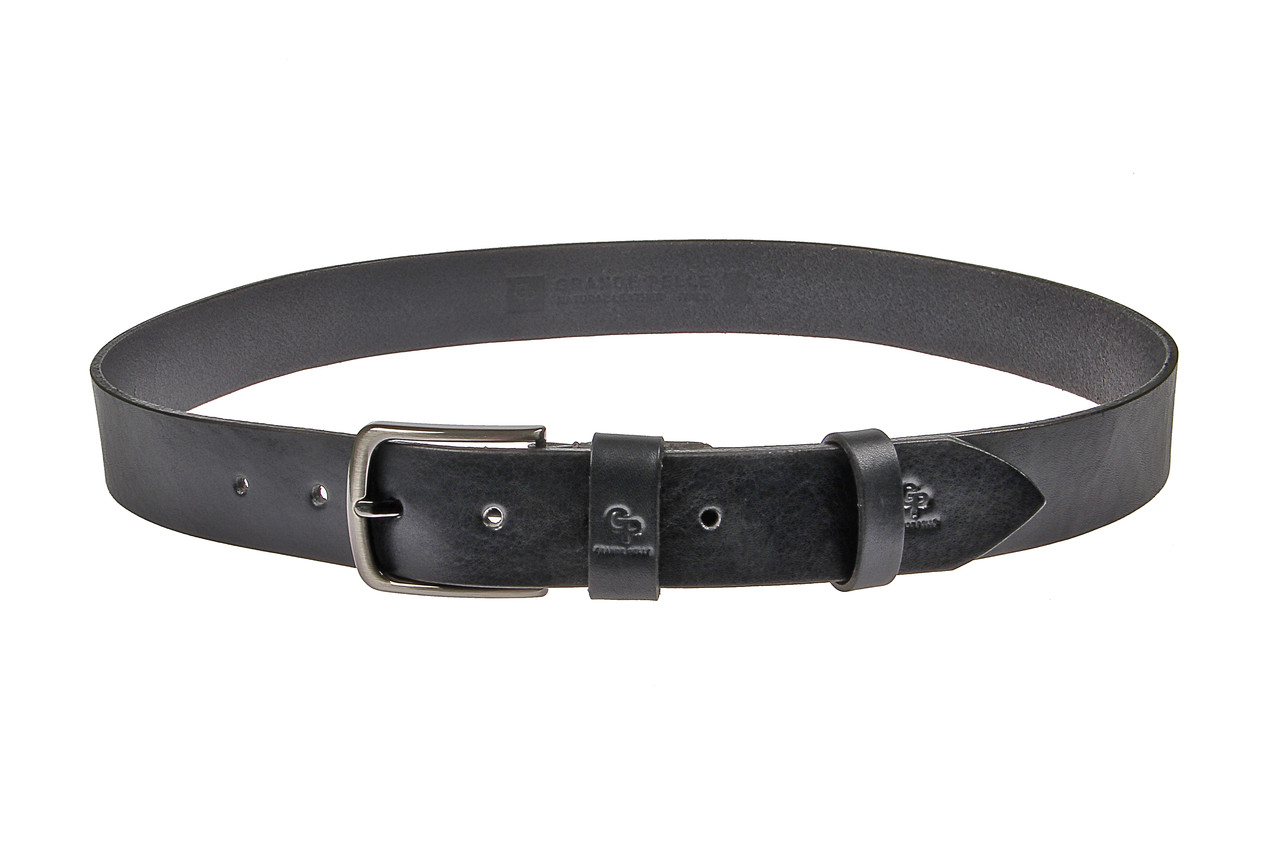 Чоловічий шкіряний ремінь чорного кольору з натуральної шкіри Grande Pelle