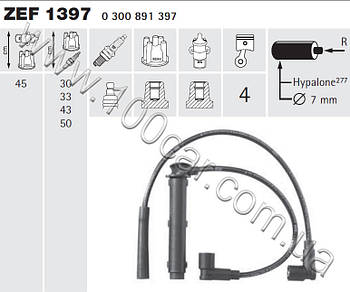 ZEF 1397, Дроти запалювання Beru (к-т) MG MGF 1,8 16V, ROVER 214 Si 1,4, 216 Si 1,6