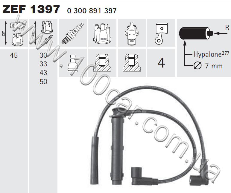 ZEF 1397, Дроти запалювання Beru (к-т) MG MGF 1,8 16V, ROVER 214 Si 1,4, 216 Si 1,6