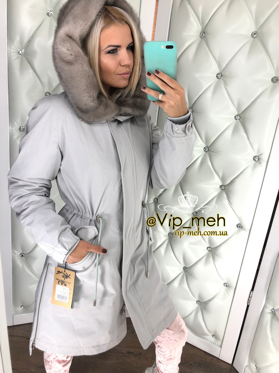 Парка з натуральним хутром куниці 85 см