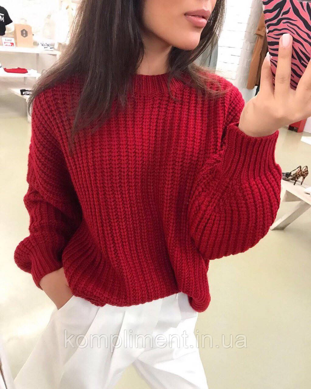 Жіночий теплий в'язаний светр без горла, червоний BK - 29