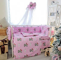 Набор детского постельного белья в кроватку Тедди 9 предметов Бортики в кроватку Защита в манеж