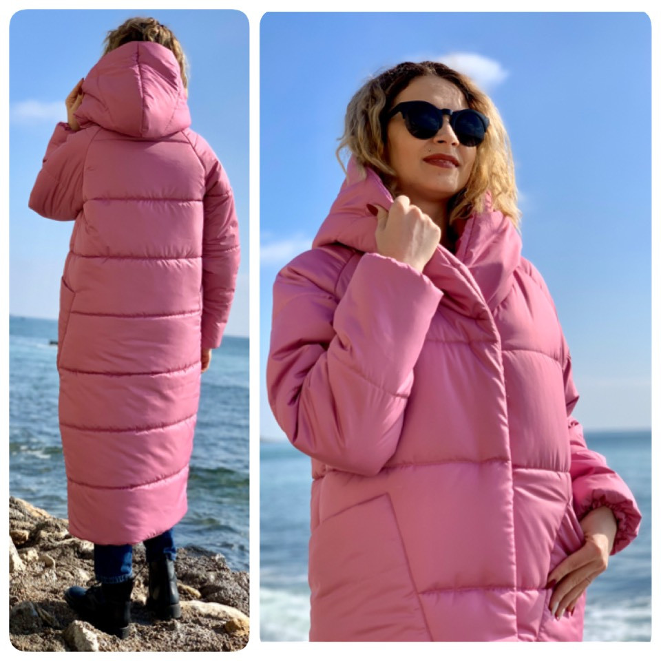 Пальто курка кокон Oversize зимове, артикул 500, колір рожева троянда/світла марсала