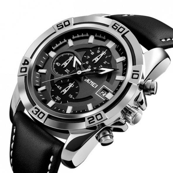 Чоловічий наручний годинник Skmei 9156 Avalon (Чорний з сріблястим корпусом), фото 1