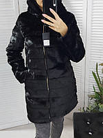 Жіноча шуба-еко хутро з капюшоном колір чорний великі розміри 50-58