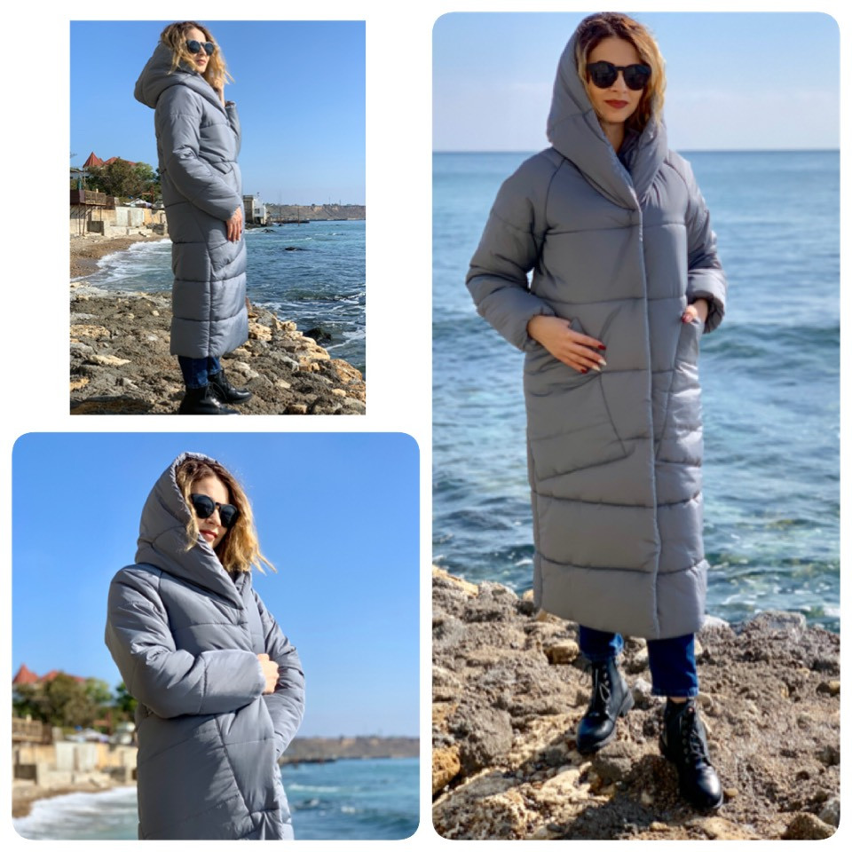 Куртка пуховик Oversize зимова, артикул 500, колір сірий маренго