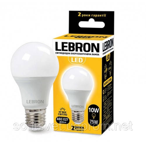 Лампа світлодіодна LED Lebron L-A60 10W E27 3000K 220V 850Lm 00-10-11