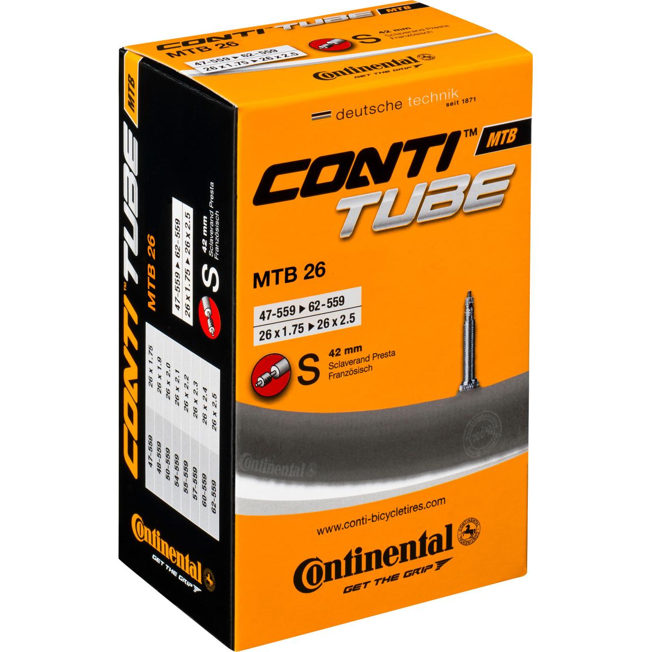 Камера для велосипеда Continental MTB 26", 47-559 -> 62-559, S42, 210 г