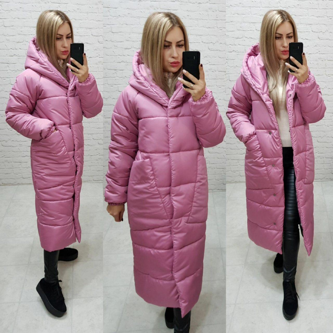 Зимове пальто з капюшоном рожевого кольору, арт М500