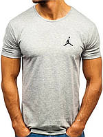 Мужская футболка Jordan (Джордан) серая (маленькая эмблема) хлопок