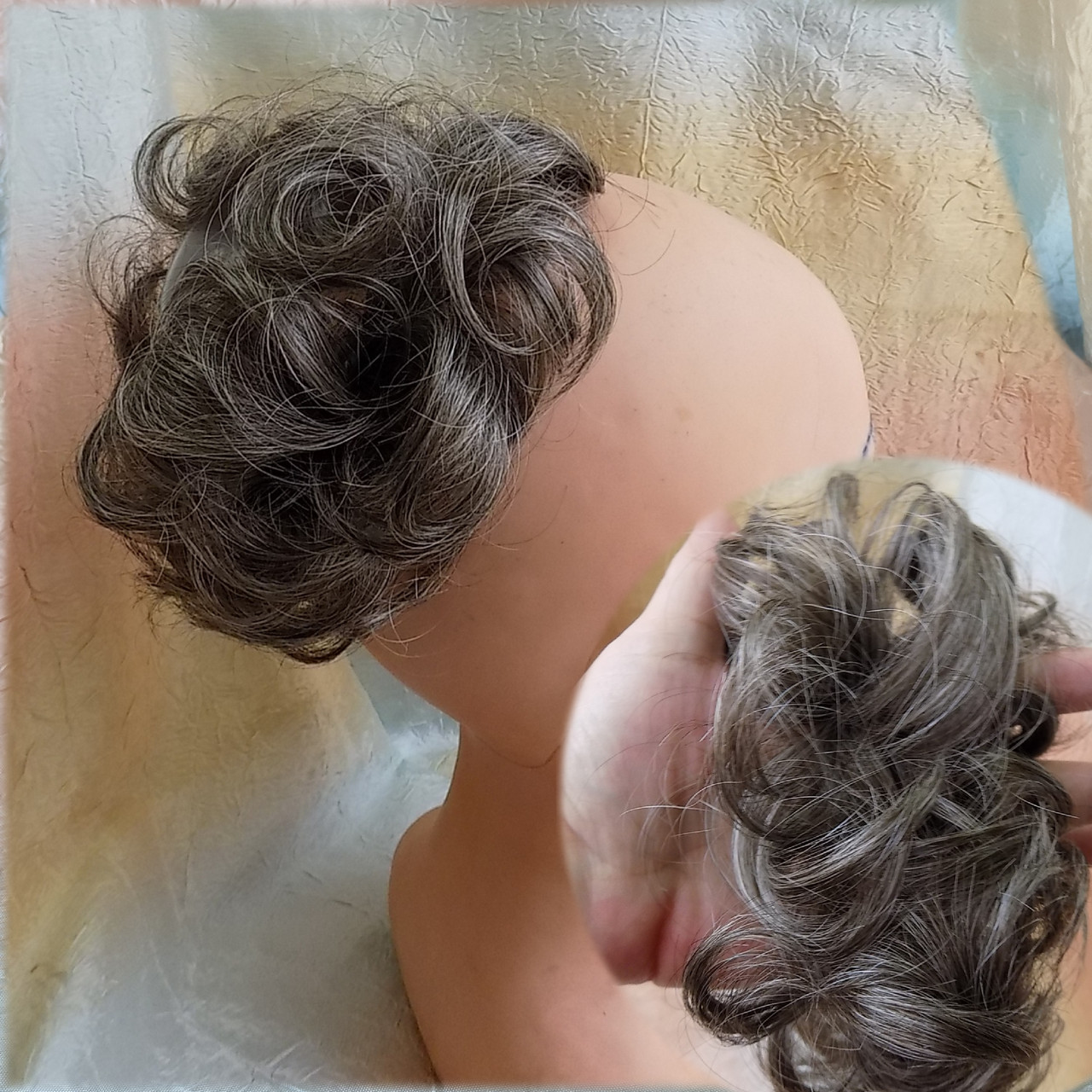 Гумка шиньйон з канекалона сивий мікс 0215V-8/101, фото 1