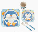 Набір дитячого бамбукового посуду Stenson MH-2770-11 пінгвін, 5 предметів, фото 3