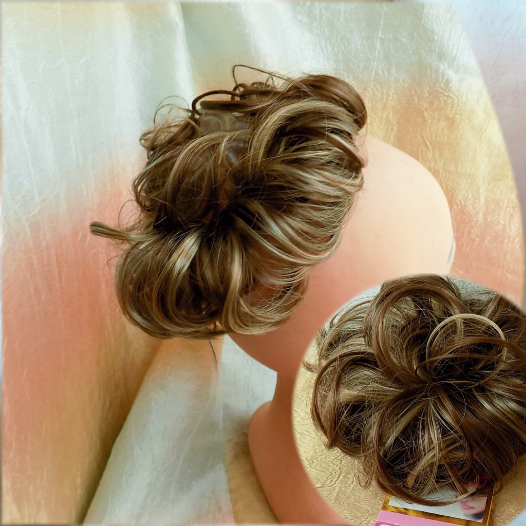 Резинка шиньон из волос светло-русый с платиной  0215А-12/26, фото 1