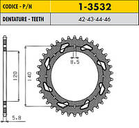 Sunstar 1-3532-46 Звезда задняя 46 зуб для Kawasaki KLE500 аналог JTR487.46