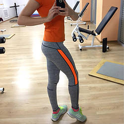 Жіночі для фітнесу легінси для спорту сірі помаранчеві спортивні №34 — (M,L)