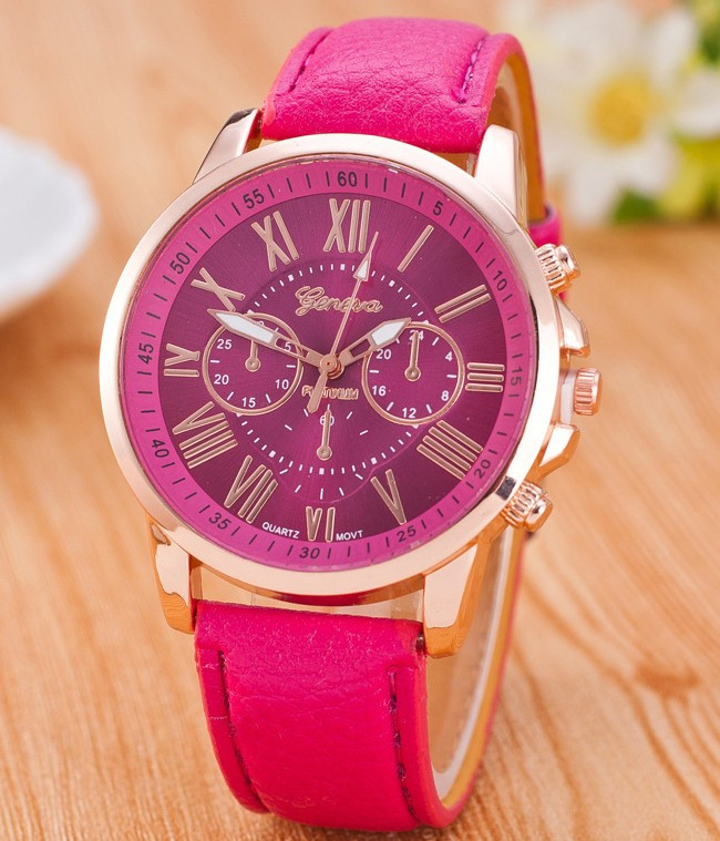 Жіночий годинник Geneva (темно-рожевий) / Годинник Женева Geneva Римські цифри Темно-рожеві