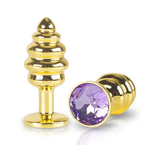 Анальна пробка S 75x30 mm золота ялиночка з каменем Flexy Gold Crystal Plug