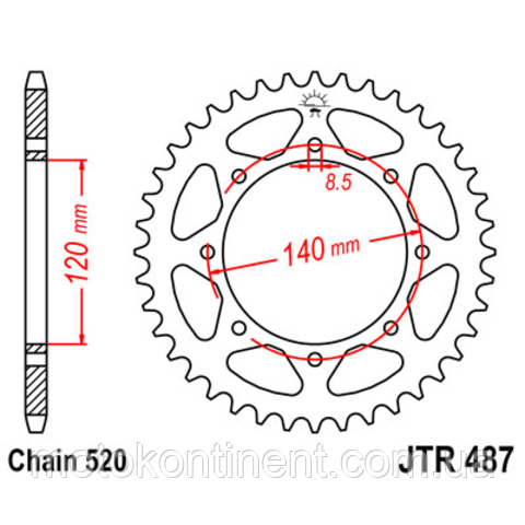 JTR487.44 задня Зірка для Kawasaki KLE500 аналог Sunstar SS 1-3532-44