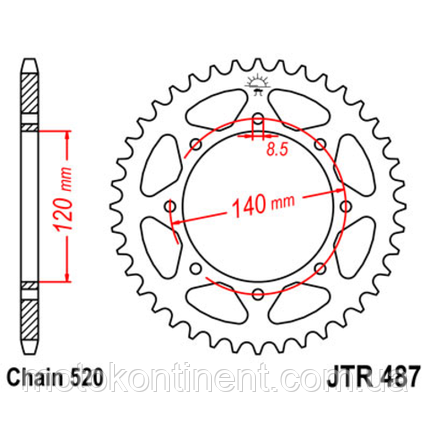 JTR487.43 задня Зірка для Kawasaki KLE500 аналог Sunstar SS 1-3532-43, фото 1