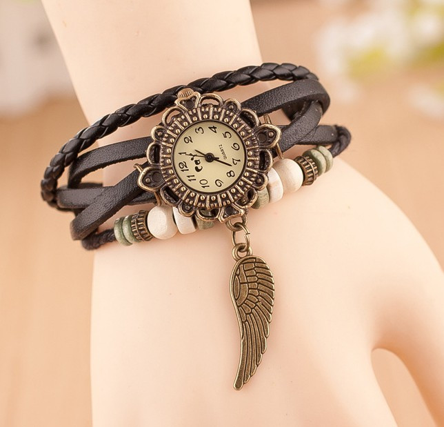 Годинник-браслет з підвіскою Крило (чорний) / Годинник-браслет з підвіскою Крило чорні
