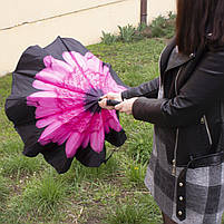 Зонт наоборот женский Lesko Up-Brella Цветок Розовый двойной купол 22шт, фото 7