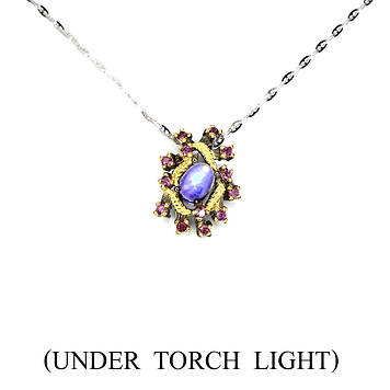 Кулон Родоліт Гранат і Місячний Камінь (Індія). Срібло 925, покриття золотом 14 каратів + ланцюжок