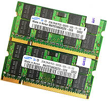 Пара оперативної пам'яті для ноутбука Samsung SODIMM DDR2 4Gb (2Gb+2Gb) 667MHz 5300s CL5 (M470T5663QZ3-CE6) Б/В