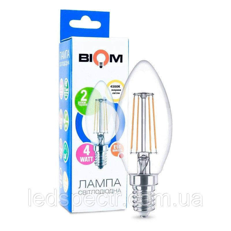 Філаментна лампа свічка Led Biom FL-306 C35 4W E14 4500 К