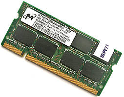 Оперативна пам'ять для ноутбука Micron SODIMM DDR2 2Gb 800MHz 6400s CL6 (MT16HTF25664HY-800J1) Б/В