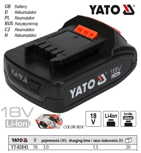 Акумулятор YATO Польща Li-Ion 18В 3.0 А/г YT-82843