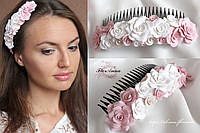 Весільний гребінь для волосся з квітами "Романтичний букетик"