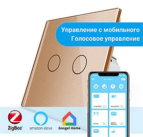 Сенсорний вимикач Livolo 2-канальний, ZigBee Золотий